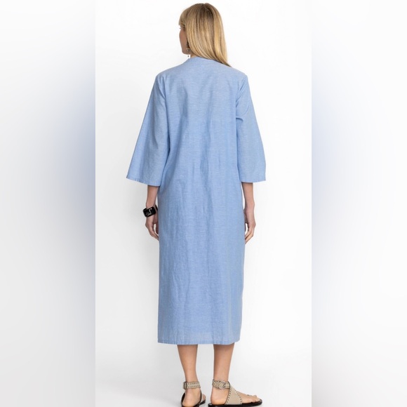Johnny Was Camellia Mandarin Collar Cotton Dress Light Denim Blue Sz XSmall - Picture 2 of 8